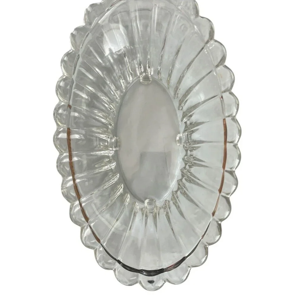 Heisey Crystolite (#1503) 13” Oval Footed Center Bowl Pair Rosette Candleholders